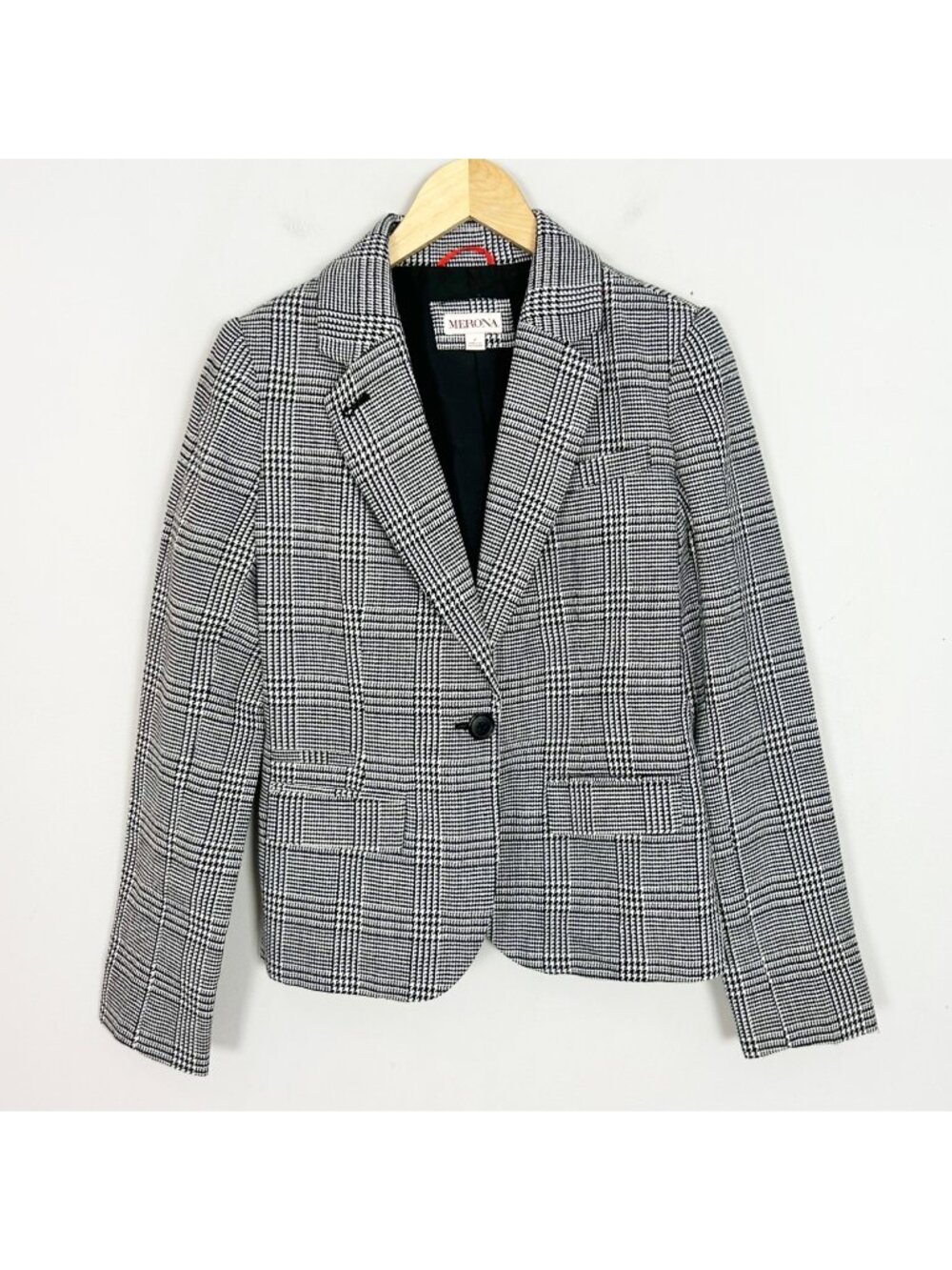 Y2K Merona Black Houndstooth Blazer Jacket Fall Classic Career Size Small Womens